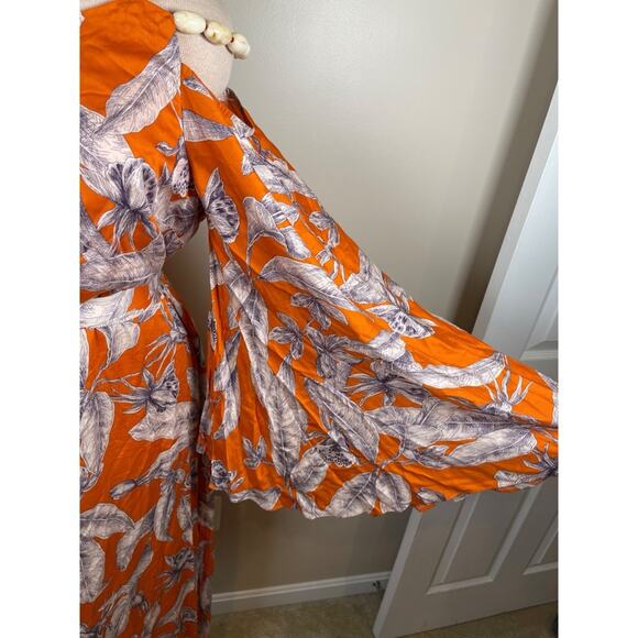 Alexis Randi One Shoulder Floral Maldives Orange Long Sleeve Maxi Dress Size XL - Picture 6 of 14